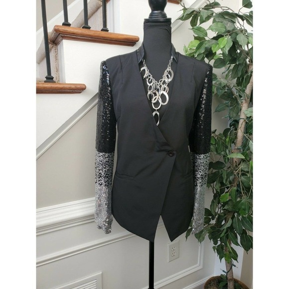 Auxo Collection Women's Black Polyester Blend Long Sleeve Classic Fit Blazer - Picture 12 of 12